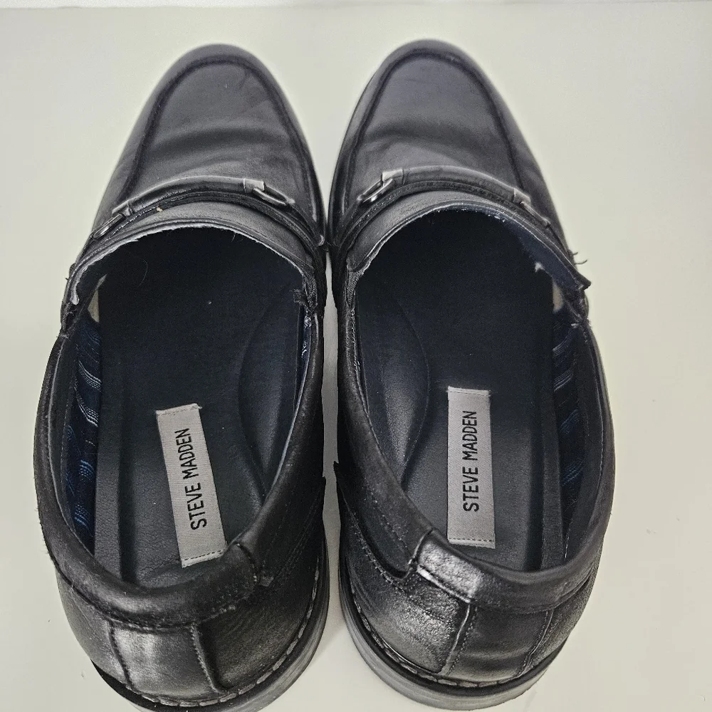 Steve Madden Mens‎ Black Leather Slip On Loafers Sz 11